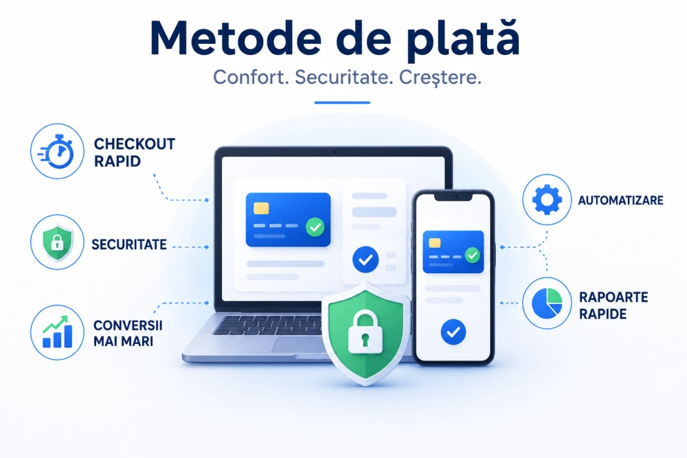 Infografic care prezintă pe scurt avantajele și dezavantajele principalelor metode de plată folosite în comerțul online.