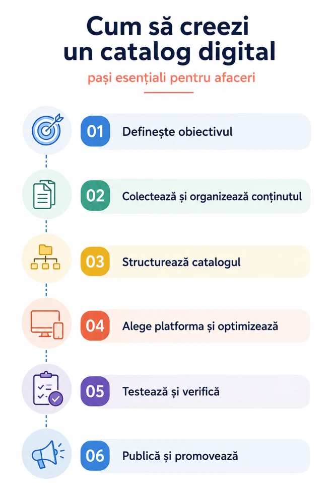 Infografic: etapele creării unui catalog digital pentru afaceri