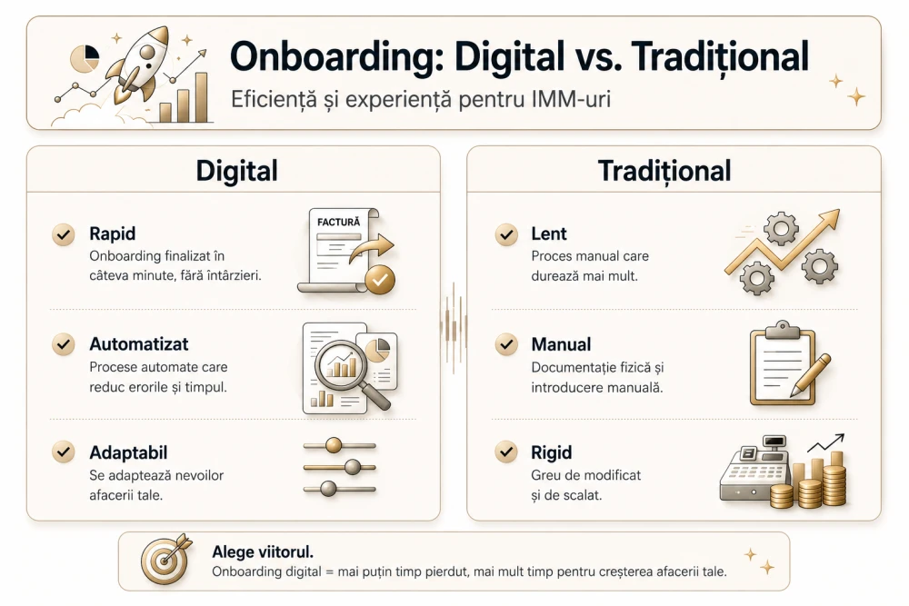 Infografic: diferențele dintre onboarding-ul digital și cel tradițional